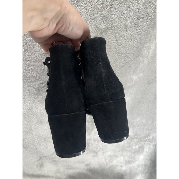 Cecelia New York Women’s 8 Boots Bootie Black Suede Block Heel Leather Ribbons - Picture 8 of 11